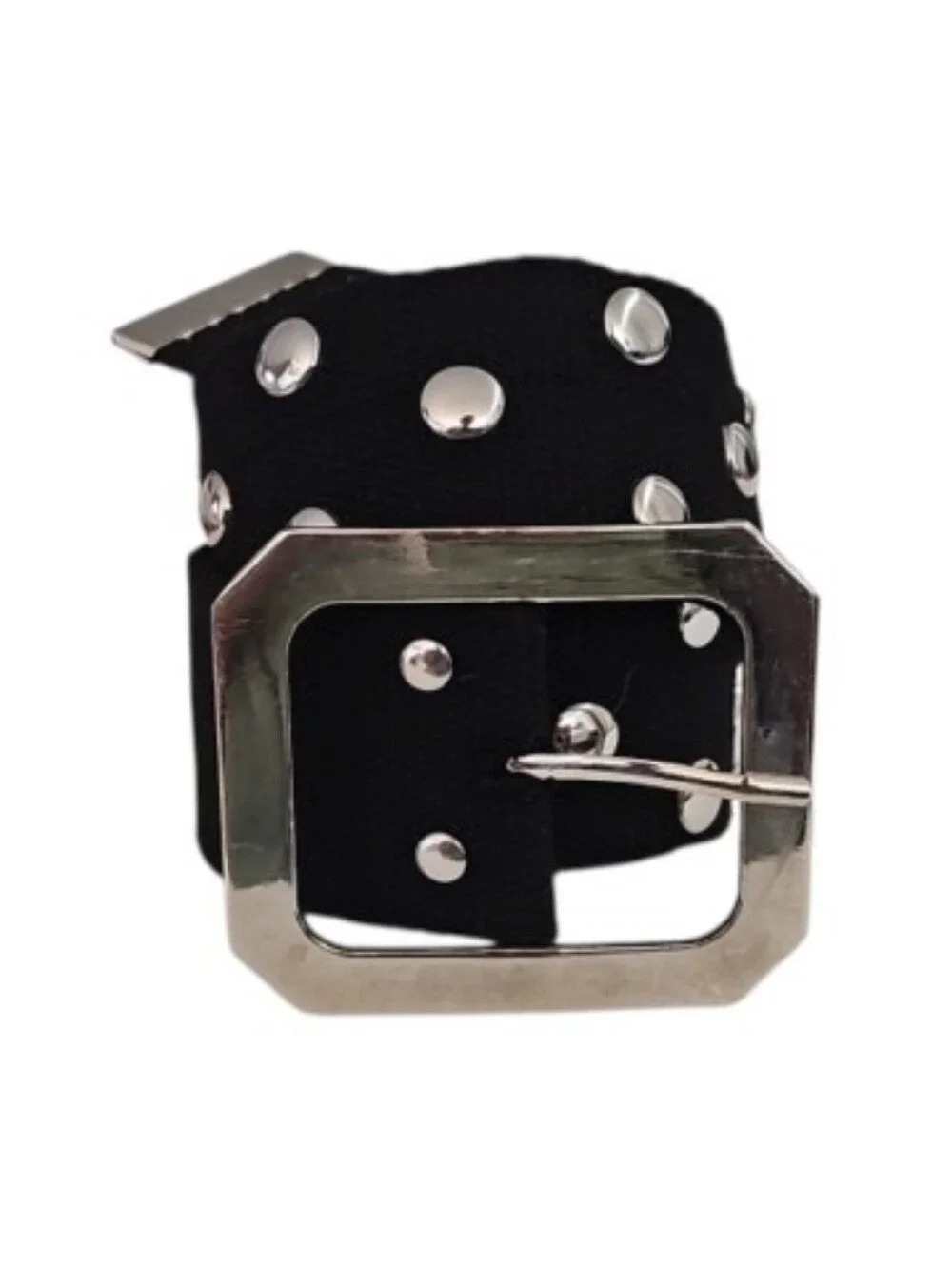 Black Studded Fabric Belt Silver Buckle Wide Y2K Punk Rock Goth Alt Skater Emo